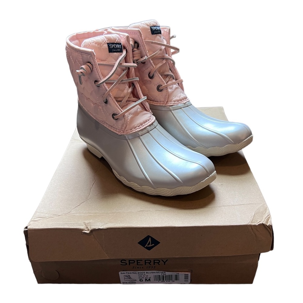 Girls Sperry Saltwater Boots Blush/Silver Size 6 NWT